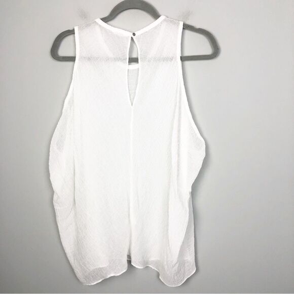 HELMUT LANG | White Sheer Tracetate Sleeveless Top Keyhole Back Women’s Size L - Picture 6 of 9
